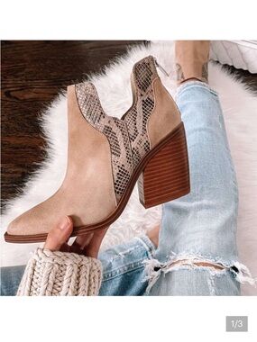 Vince Camuto Gannilla Tortilla Suede and Snake Print Leather Western Booties